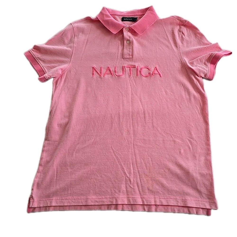 Nautica Spell Out Polo Shirt XL Pink Golf‎ Preppy Men's
